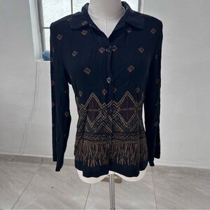 Vintage Black and Brown Women's Blazer Top
